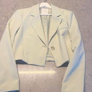 Avec Les Filles Light Green cropped  Blazer